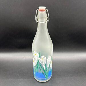 Vintage Italian Bottle Decanter Cerve Lillian Vernon Crocus Flowers White Spring